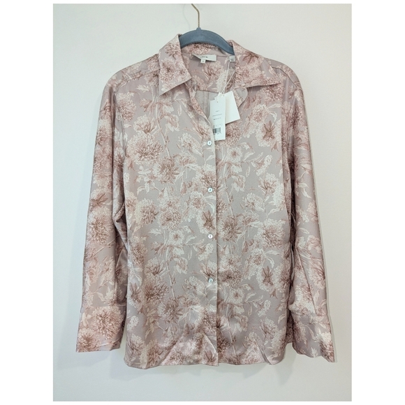 Vince Tops - Vince Dahlia Printed Silk Cinch Back Shirt